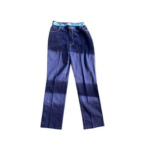 Y2K Cap Ferrat Womens High Waisted Dark Wash Embroidered Straight Leg Jeans Belt